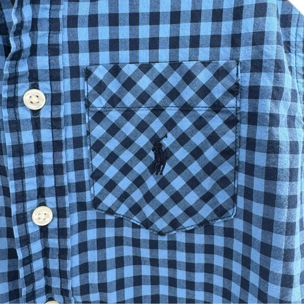 POLO Ralph Lauren Boys Blue Checked Long Sleeve Button Up Shirt Small 8 Preppy